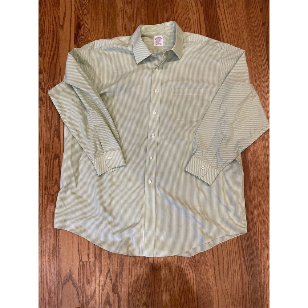 Brooks Brothers Men's Classic Fit Button Up Supima Cotton Green Striped 17.5 33 - Picture 2 of 6